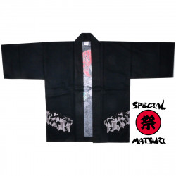 haori veste japonaise en coton noir pour festival matsuri tigre dragon