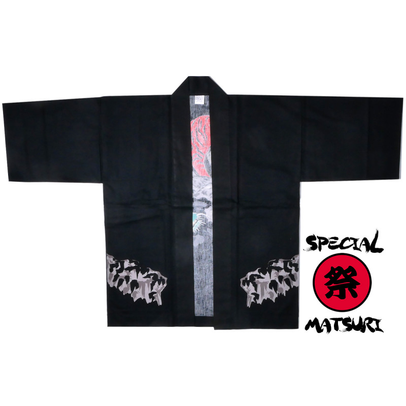 haori veste japonaise en coton noir pour festival matsuri tigre dragon