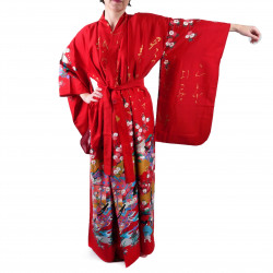 Japanese traditional red kimono gilt poem and princess for ladies