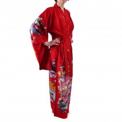 Kimono rouge traditionnel japonais pour femme poèmes brillants et princesses