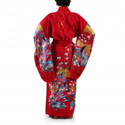 Japanischer traditioneller roter Kimono für Frauen, UTAÔJO, brillante Gedichte und Prinzessinnen