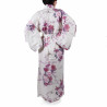 Japanese white kimono for women flying crane and peony