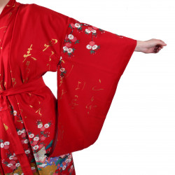 Japanischer traditioneller roter Kimono für Frauen, UTAÔJO, brillante Gedichte und Prinzessinnen