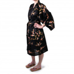 Happi japanischer Kimono aus schwarzer Baumwolle, KINUME, goldene Pflaumenblüten