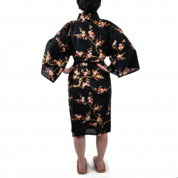 Happi japanischer Kimono aus schwarzer Baumwolle, KINUME, goldene Pflaumenblüten