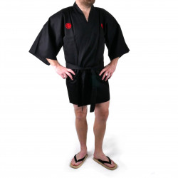 japanischer Herren hanten Kimono - schwarz, SAMURAI, Kanji Samurai Silber