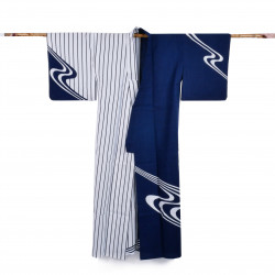 Japanese cotton prestige yukata for women SHIMA blue