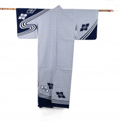 Yukata prestigio giapponese di cotone per le donne, HANASHIBORI, blu