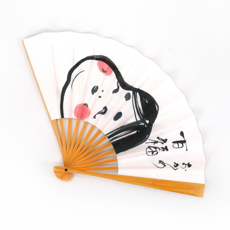 Abanico japonés de papel y bambú, OKAME, diosa