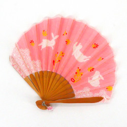 piccolo ventaglio giapponese 21 cm in cotone, USAGI, coniglio rosa