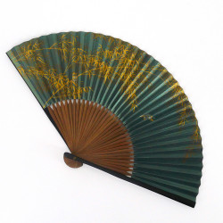 ventaglio giapponese verde 22 cm per uomo in carta e bambù, SUZUME, passero