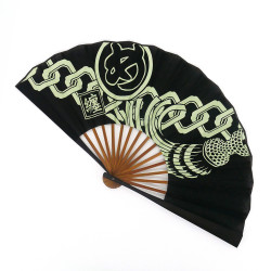 dark blue japanese fan 25.5cm for men in cotton, MATOI, kamon chain