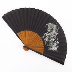 Ventaglio giapponese nero 22,5 cm per uomo, TOURYUMON, drago