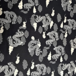 Black Japanese cotton fabric with dragons made in Japan width 110 cm x 1m