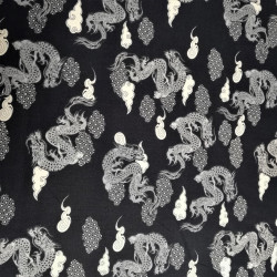 tessuto nero giapponese, 100% cotone, drago