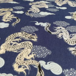 Blauer Japanischer Baumwollstoff, hergestellt in Japan, drache