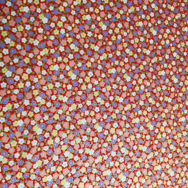 Red Japanese cotton fabric with flowers made in Japan width 110 cm x 1m