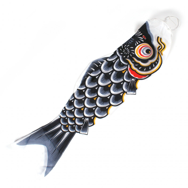 black koi carp-shaped windsock KOINOBORI
