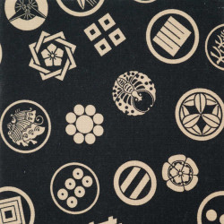 tessuto nero giapponese, 100% cotone, motivo Kamon