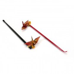 Rasguño oreja japonés con origami grúa, Mimikaki, ORIZURU, negro o rojo