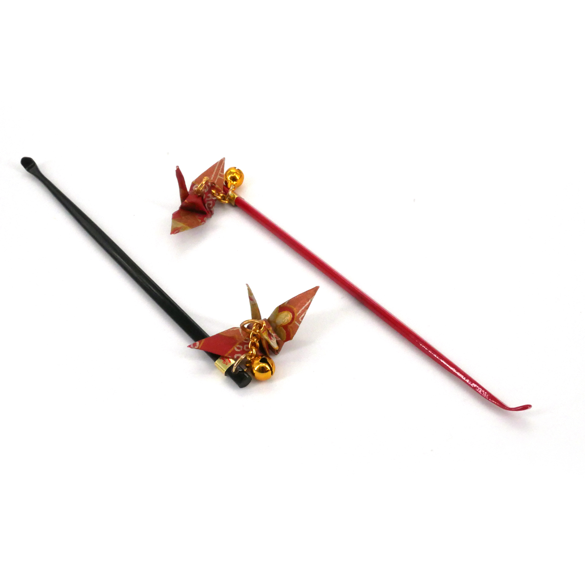 Oriculi, cure-oreille avec décoration grue en origami, ORIZURU, rouge ou  noir