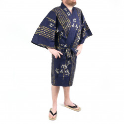 Happi tradicional kimono azul japonés en algodón general kanji hideyoshi para hombres