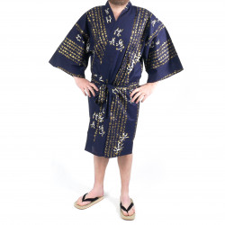 Happi traditional japanese blue kimono in cotton general kanji hideyoshi for men