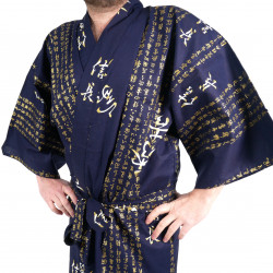 Kimono blu giapponese tradizionale Happi in cotone kanji hideyoshi per uomo