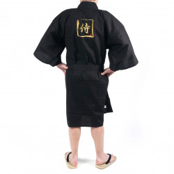 Happi kimono negro kanji oro samurai algodón shantung japonés para hombres