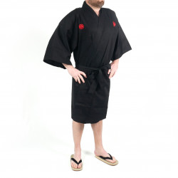 Happi kimono kanji nero samurai in cotone shantung giapponese da uomo