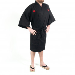 Happi kimono noir kanji or samuraï coton shantung japonais pour homme