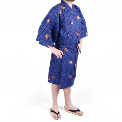 Happi traditioneller japanischer blauer Baumwollkimono mit Rautenmustern und Kanji für Männer