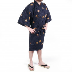 Happi traditional Japanese black cotton kimono with diamond patterns and kanji for men