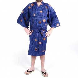 Happi traditioneller japanischer blauer Baumwollkimono mit Rautenmustern und Kanji für Männer