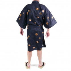 Kimono Happi tradizionale giapponese in cotone nero con motivi a rombi e kanji per uomo