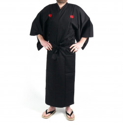 japanischer Herren yukata Kimono - schwarz, SAMURAI, kanji golden