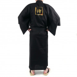 japanischer Herren yukata Kimono - schwarz, SAMURAI, kanji golden