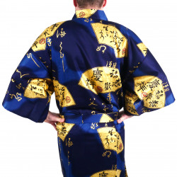 happi kimono giapponese in cotone, blu, SENSU, fan d'oro