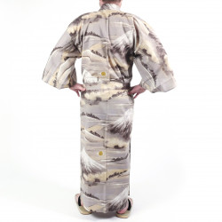 Japanese traditional grey cotton yukata kimono, mount FUJI, for men