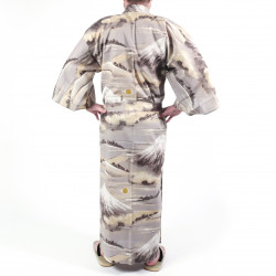 kimono yukata traditionnel japonais gris en coton Mont Fuji pour homme