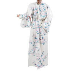 Flores de cerezo blancas japonesas tradicionales de kimono yukata de algodón blanco para mujer