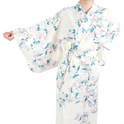 Japanische traditionelle weiße Baumwolle Yukata Kimono weiße Kirschblüten für Frauen