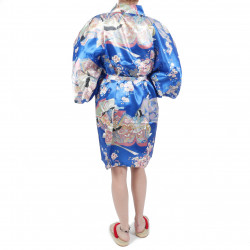 kimono azul japonés tradicional hanten en dinastía poliéster bajo la flor de cerezo para mujer