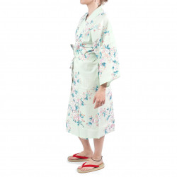 happi traditional japanese turquoise cotton kimono white cherry blossoms for women