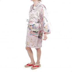 hanten traditional japanese pink kimono in polyester dynasty under the cherry blossom for women