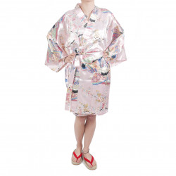 hanten traditional japanese pink kimono in polyester dynasty under the cherry blossom for women