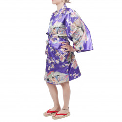 Kimono hanten tradizionale giapponese viola in dinastia poliestere sotto il fiore di ciliegio per donna