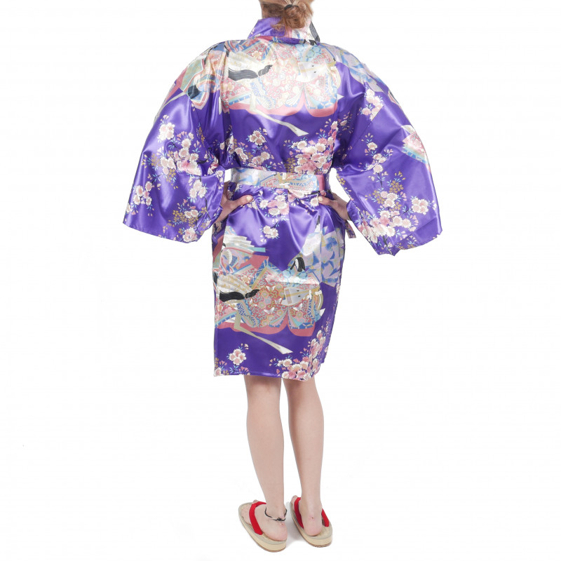 hanten kimono tradicional japonés morado en dinastía poliéster bajo la flor de cerezo para mujer