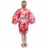 hanten tradicional kimono rojo japonés en dinastía poliéster bajo los cerezos en flor para mujer