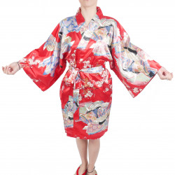 hanten tradicional kimono rojo japonés en dinastía poliéster bajo los cerezos en flor para mujer